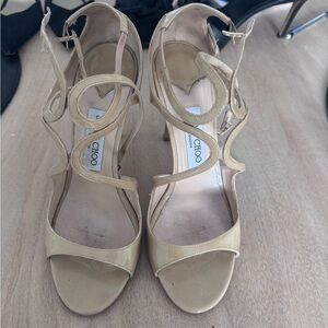 Jimmy Choo Beige Patent Leather Strappy High Heels